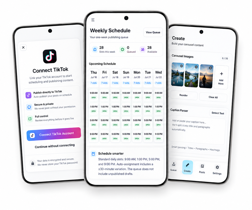 Social Machine light mode phone previews