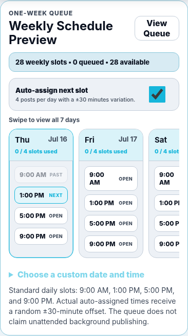 Weekly schedule inside a phone frame in light mode
